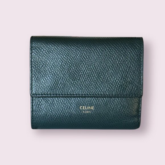 CELINE Grained Calfskin Small Tri-Fold Wallet | Green - Picture 2 of 8